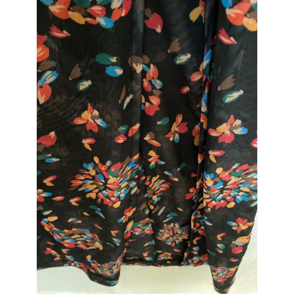 Free People Ruched Mesh Midi Dress Black Floral Slit Small - Picture 7 of 15